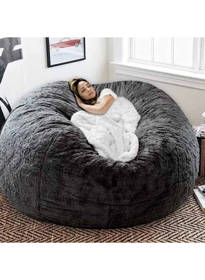 Arabest Bean Bag Chairs, Giant Bean Bag Chair for Adults, 6ft Big Bean Bag Cover Comfy Bean Bag Bed (No Filler, Cover only) Fluffy Lazy Sofa(6ft, 150 * 75cm) (Dark Grey) - Image 3